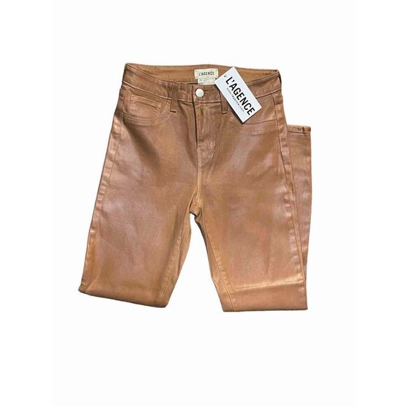 L’AGENCE|MARGOT HIGH RISE SKINNY JEAN JAVA‎ COATED FAUX LEATHER SIZE 26 NWT - Picture 4 of 10